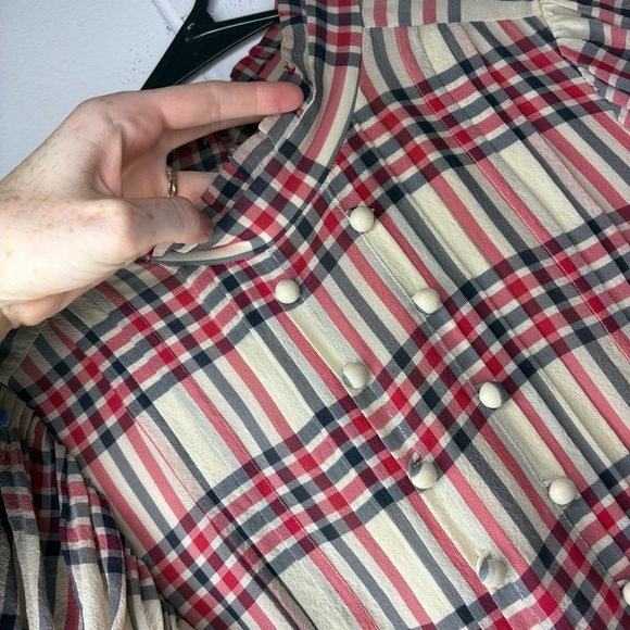 Vintage Juicy Couture High Seas Plaid Top Blouse Silk Y2K Preppy Girly Pleated 4 - Picture 7 of 11